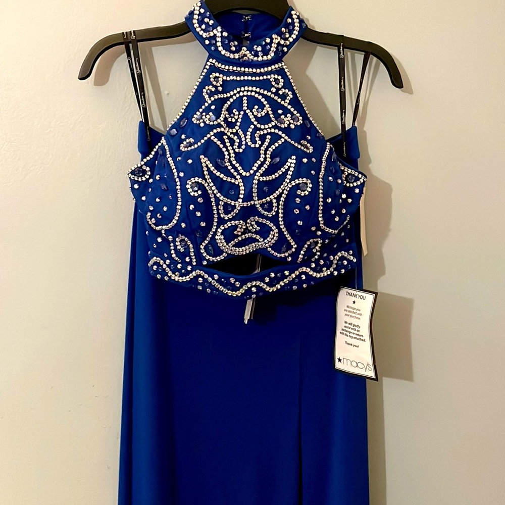 Speechless indigo 2 piece formal halter and skirt.
